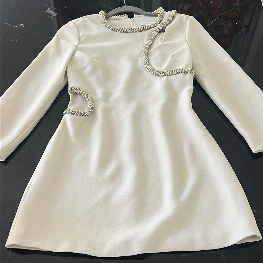 Jonathan Simkhai Cream Pearl-Trim Long Sleeve Dress